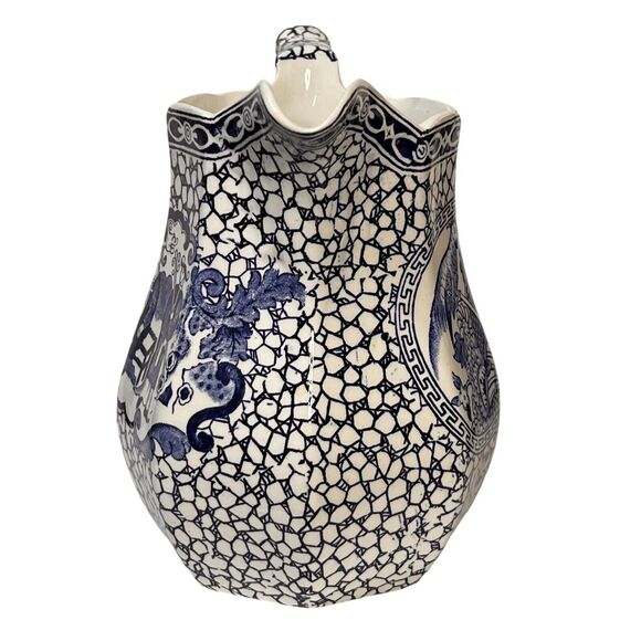 Vtg English William Adams Double Sided Blue & White Pottery Pitcher Oriental - Picture 8 of 12